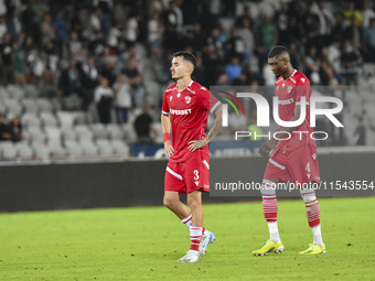 Raul Oprut and Kennedy Boateng during Universitatea Cluj vs. Dinamo Bucuresti at Cluj Arena in Cluj-Napoca, Romania, on September 2, 2024 (