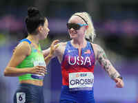 Kym Crosby of United States of America looks on in Women's 100m - T13 Final during the Paris 2024 Paralympic Games at Stade de France on Sep...