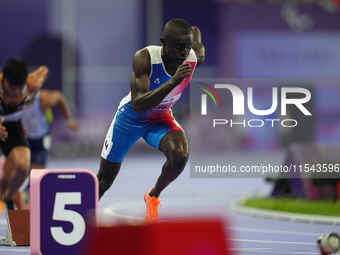 Charles-Antoine Kouakou of France in action in Men's 400m - T20 Final during the Paris 2024 Paralympic Games at Stade de France on September...