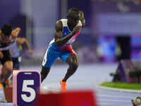 Charles-Antoine Kouakou of France in action in Men's 400m - T20 Final during the Paris 2024 Paralympic Games at Stade de France on September...