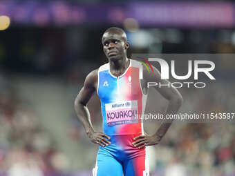 Charles-Antoine Kouakou of France looks on in Men's 400m - T20 Final during the Paris 2024 Paralympic Games at Stade de France on September...