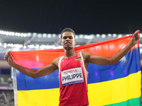 Luis Felipe Rodriguez Bolivar of Venezuela celebrates winning bronze in Men's 400m - T20 Final during the Paris 2024 Paralympic Games at Sta...