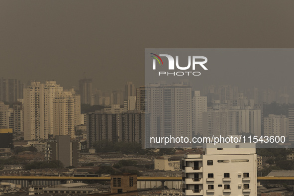 Dry weather and a layer of pollution cover the sky in Sao Paulo, Brazil, on September 3, 2024, due to fires in the state. Brazil expects day...