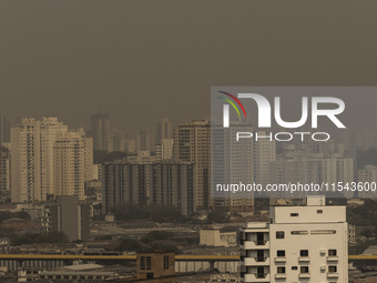 Dry weather and a layer of pollution cover the sky in Sao Paulo, Brazil, on September 3, 2024, due to fires in the state. Brazil expects day...