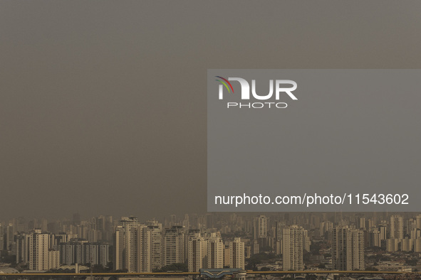 Dry weather and a layer of pollution cover the sky in Sao Paulo, Brazil, on September 3, 2024, due to fires in the state. Brazil expects day...