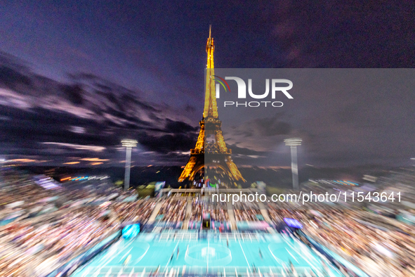 Turkey plays against Equipe de France in a blind football match at Eiffel Tower Stadium during the Paris 2024 Paralympic Games in Paris, Fra...