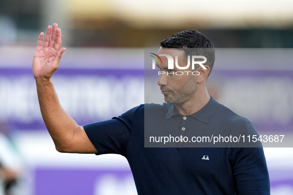 Raffaele Palladino head coach of ACF Fiorentina gestures during the Serie A Enilive match between ACF Fiorentina and AC Monza at Stadio Arte...