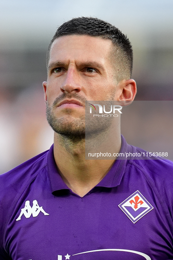 Cristiano Biraghi of ACF Fiorentina looks on during the Serie A Enilive match between ACF Fiorentina and AC Monza at Stadio Artemio Franchi...