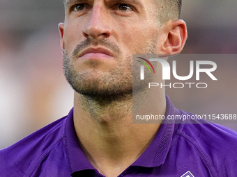 Cristiano Biraghi of ACF Fiorentina looks on during the Serie A Enilive match between ACF Fiorentina and AC Monza at Stadio Artemio Franchi...