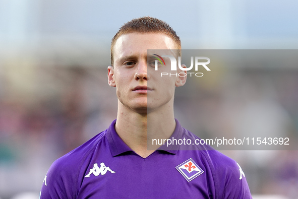 Pietro Comuzzo of ACF Fiorentina looks on during the Serie A Enilive match between ACF Fiorentina and AC Monza at Stadio Artemio Franchi on...