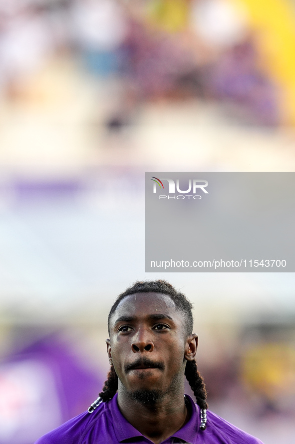 Moise Kean of ACF Fiorentina looks on during the Serie A Enilive match between ACF Fiorentina and AC Monza at Stadio Artemio Franchi on Sept...