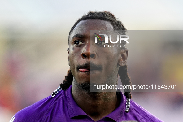 Moise Kean of ACF Fiorentina looks on during the Serie A Enilive match between ACF Fiorentina and AC Monza at Stadio Artemio Franchi on Sept...