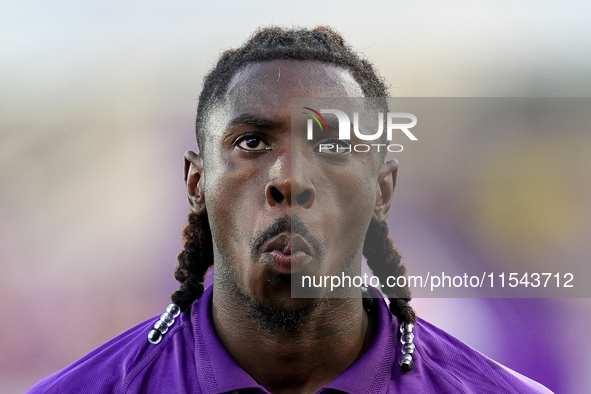 Moise Kean of ACF Fiorentina looks on during the Serie A Enilive match between ACF Fiorentina and AC Monza at Stadio Artemio Franchi on Sept...