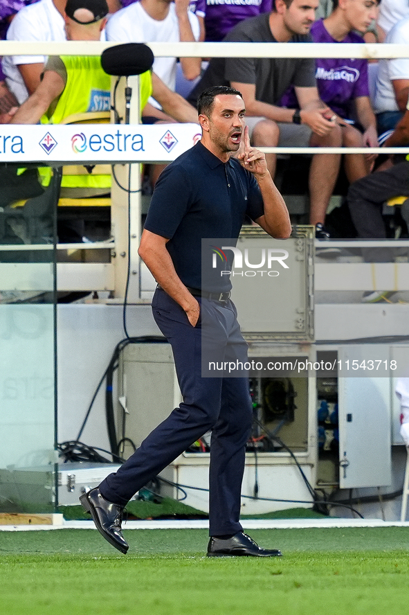 Raffaele Palladino head coach of ACF Fiorentina gestures during the Serie A Enilive match between ACF Fiorentina and AC Monza at Stadio Arte...