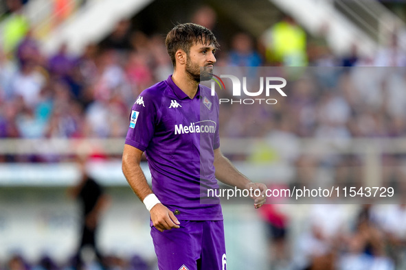 Luca Ranieri of ACF Fiorentina looks on during the Serie A Enilive match between ACF Fiorentina and AC Monza at Stadio Artemio Franchi on Se...