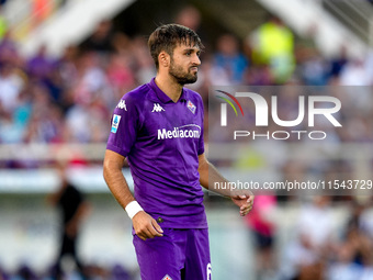 Luca Ranieri of ACF Fiorentina looks on during the Serie A Enilive match between ACF Fiorentina and AC Monza at Stadio Artemio Franchi on Se...