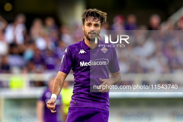 Luca Ranieri of ACF Fiorentina looks on during the Serie A Enilive match between ACF Fiorentina and AC Monza at Stadio Artemio Franchi on Se...