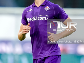 Pietro Comuzzo of ACF Fiorentina looks on during the Serie A Enilive match between ACF Fiorentina and AC Monza at Stadio Artemio Franchi on...