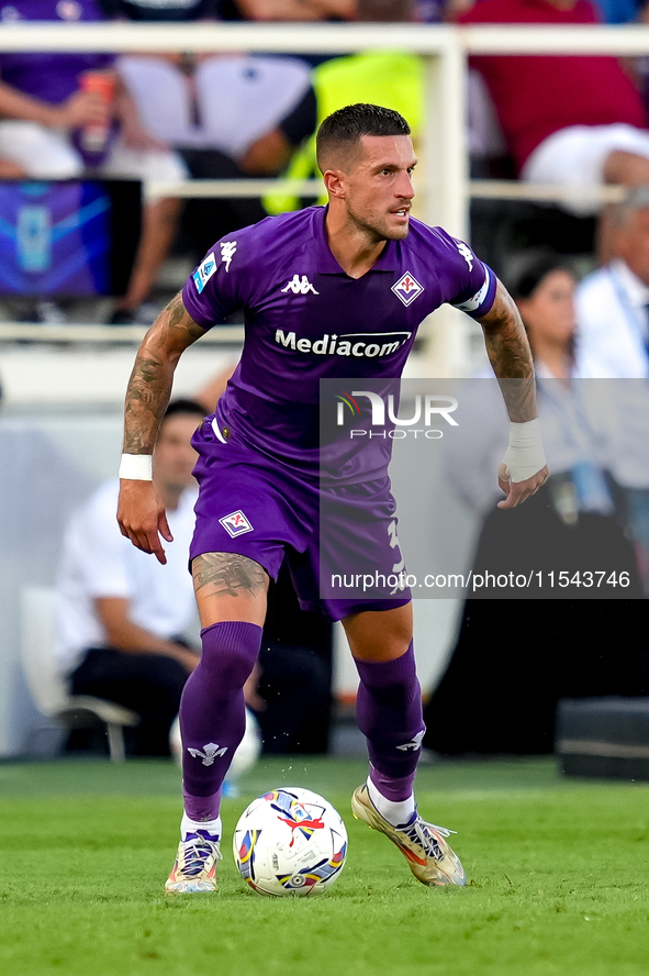 Cristiano Biraghi of ACF Fiorentina during the Serie A Enilive match between ACF Fiorentina and AC Monza at Stadio Artemio Franchi on Septem...