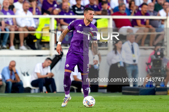 Cristiano Biraghi of ACF Fiorentina during the Serie A Enilive match between ACF Fiorentina and AC Monza at Stadio Artemio Franchi on Septem...