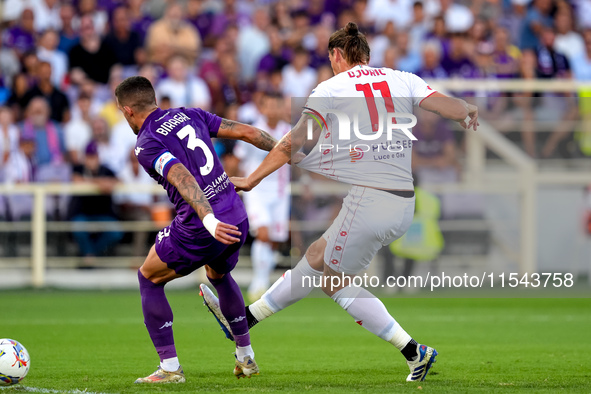 Milan Djuric of AC Monza scores first goal during the Serie A Enilive match between ACF Fiorentina and AC Monza at Stadio Artemio Franchi on...