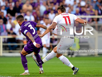 Milan Djuric of AC Monza scores first goal during the Serie A Enilive match between ACF Fiorentina and AC Monza at Stadio Artemio Franchi on...