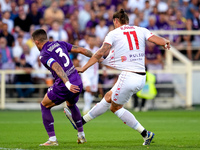 Milan Djuric of AC Monza scores first goal during the Serie A Enilive match between ACF Fiorentina and AC Monza at Stadio Artemio Franchi on...