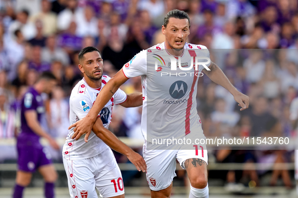 Milan Djuric of AC Monza celebrates after scoring first goal during the Serie A Enilive match between ACF Fiorentina and AC Monza at Stadio...