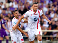 Milan Djuric of AC Monza celebrates after scoring first goal during the Serie A Enilive match between ACF Fiorentina and AC Monza at Stadio...