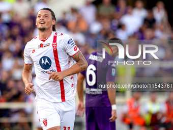 Milan Djuric of AC Monza celebrates after scoring first goal during the Serie A Enilive match between ACF Fiorentina and AC Monza at Stadio...