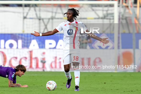 Warren Bondo of AC Monza reacts during the Serie A Enilive match between ACF Fiorentina and AC Monza at Stadio Artemio Franchi on September...