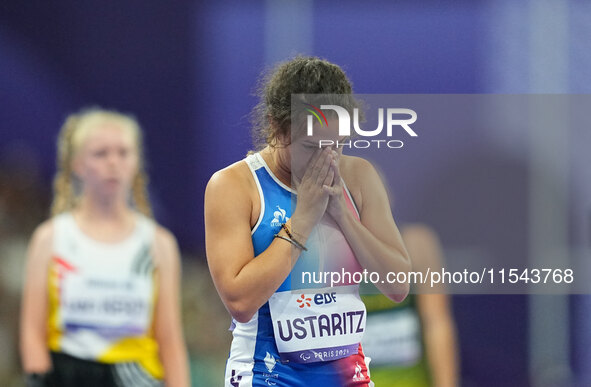 Laure Ustaritz of France looks on in Women's 400m - T37 Final during the Paris 2024 Paralympic Games at Stade de France on September 3, 2024...