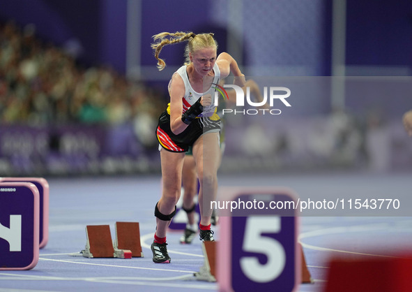 Selma Van Kerm of Belgium looks on in Women's 400m - T37 Final during the Paris 2024 Paralympic Games at Stade de France on September 3, 202...