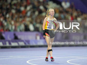 Selma Van Kerm of Belgium looks on in Women's 400m - T37 Final during the Paris 2024 Paralympic Games at Stade de France on September 3, 202...