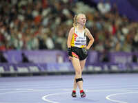 Selma Van Kerm of Belgium looks on in Women's 400m - T37 Final during the Paris 2024 Paralympic Games at Stade de France on September 3, 202...