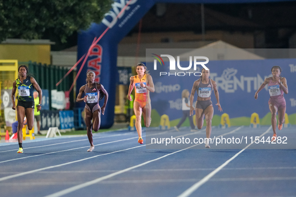 Tamara Clark from the United States, Jenna Prandini from the United States, and Celera Barnes from the United States participate in the 60th...