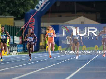 Tamara Clark from the United States, Jenna Prandini from the United States, and Celera Barnes from the United States participate in the 60th...