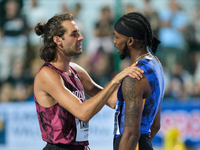 (Left to right) Gianmarco Tamberi from Italy and Romaine Beckford from Jamaica during the 60th Palio Citta della Quercia, valid for the Worl...