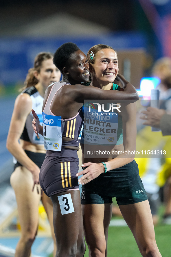 (Left to right) Nelly Chepchirchir from Kenya and Sage Hurta Klecker from the United States during the 60th Palio Citta della Quercia, valid...