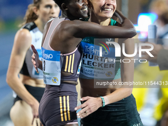 (Left to right) Nelly Chepchirchir from Kenya and Sage Hurta Klecker from the United States during the 60th Palio Citta della Quercia, valid...