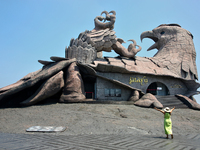 A sculpture of Jatayu stands at the Jatayu Earth Center in Chadayamangalam, Kerala, India, on April 06, 2024. This sculpture of Jatayu is th...