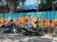 A mural promotes protection against the novel coronavirus (COVID-19) in Thrikkadavoor, Kerala, India, on April 6, 2024. (