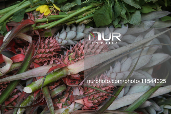 Pineapples are sold at the Connemara market (Palayam Market) in Thiruvananthapuram, Kerala, India, on April 13, 2024. The Connemara market (...