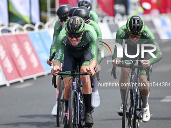 Participants ride during the 12th Round of the Poyang Lake International Cycling Competition in Leping, China, on September 3, 2024. (