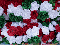 View of tricolour bows in the Zocalo of Mexico City, Mexico, on September 3, 2024, on the eve of the Grito de Independencia to be held on Se...