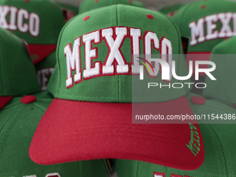 Caps are for sale in the Zocalo of Mexico City, Mexico, on September 3, 2024, on the eve of the Grito de Independencia of Mexico that takes...