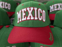 Caps are for sale in the Zocalo of Mexico City, Mexico, on September 3, 2024, on the eve of the Grito de Independencia of Mexico that takes...