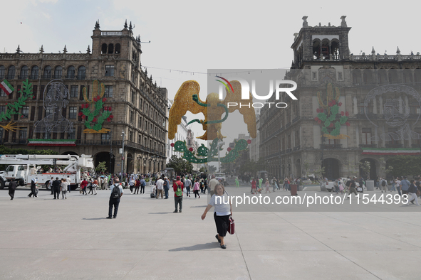 View of a monumental eagle on 20 de Noviembre Avenue in Mexico City, Mexico, on September 3, 2024, on the eve of Mexican Independence Day, w...