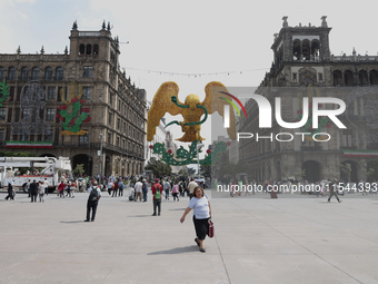 View of a monumental eagle on 20 de Noviembre Avenue in Mexico City, Mexico, on September 3, 2024, on the eve of Mexican Independence Day, w...