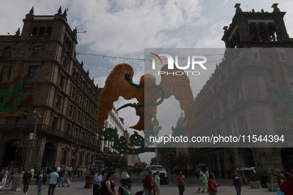 View of a monumental eagle on 20 de Noviembre Avenue in Mexico City, Mexico, on September 3, 2024, on the eve of Mexican Independence Day, w...